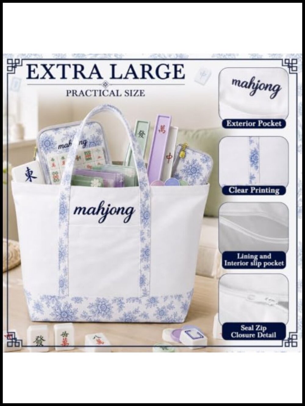 3-Piece Mahjong Storage Bag Set with Tote, Tile Bag & Rack Sleeve - Picture 3 of 6